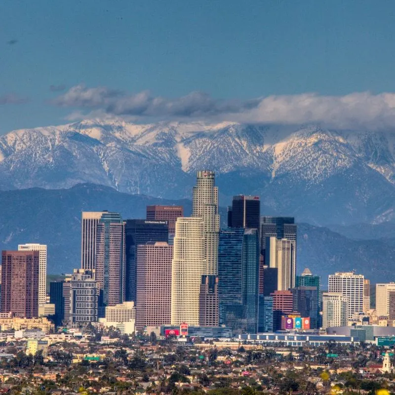 Downtown Los Angeles skyline.